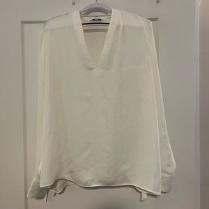 EXPRESS TIE LONG SLEEVE BLOUSE WHITE IVORY V NECK VNECK OFFICE SUIT XL